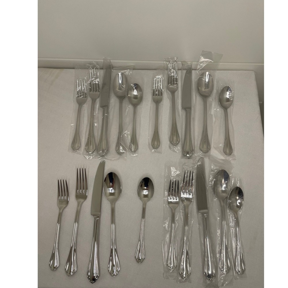 Ginkgo Royal Chippendale Flatware 20 pc Service for 4 Stainless Steel Glossy